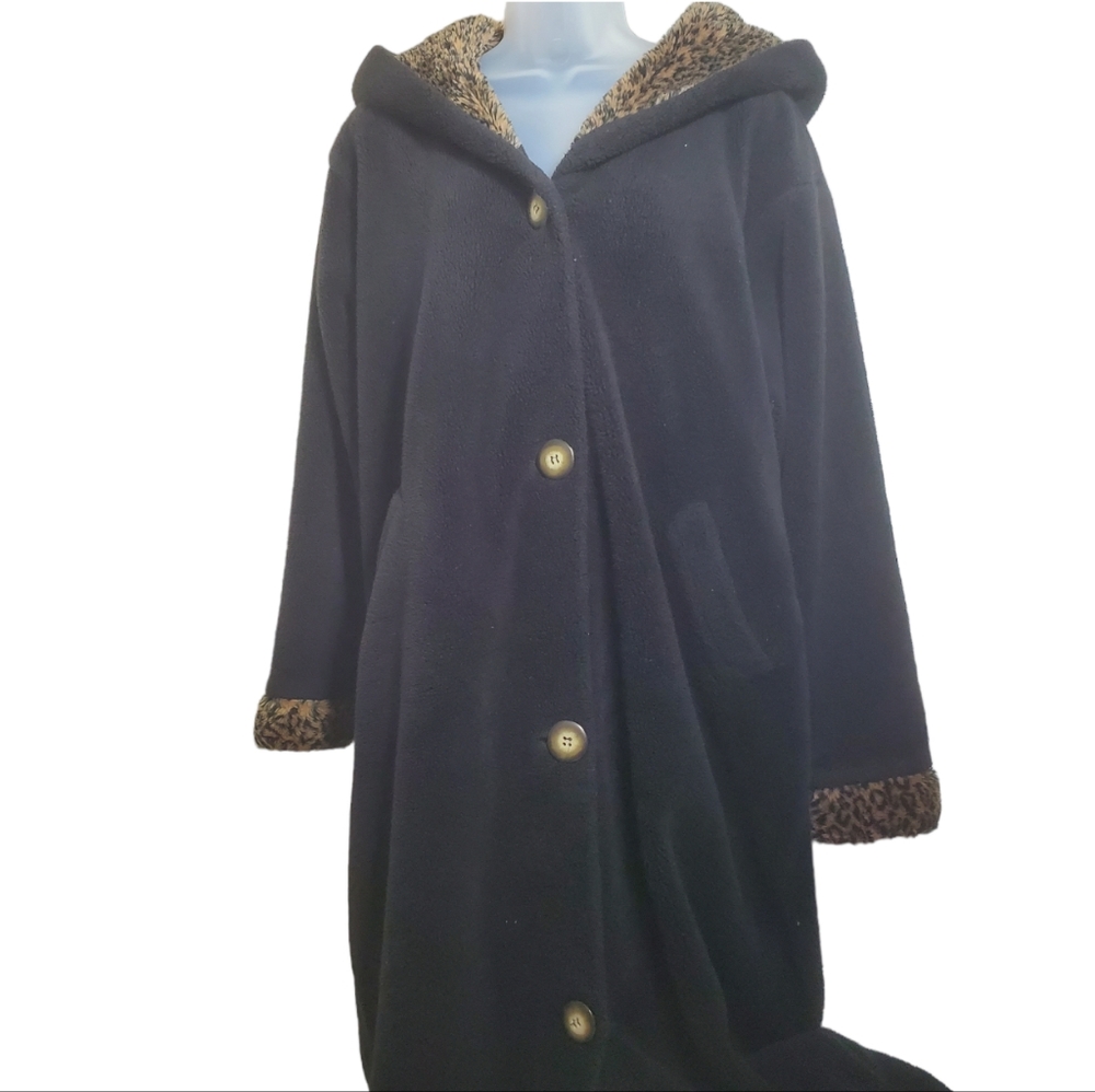 NILS Resort Collection black plush midi maxi hooded teddy coat